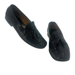 COLE HAAN Mens Casual Dress Shoes Black Woven Leather Tassel Loafer SZ 12 Resort